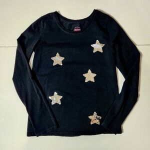 Faded Glory Girl Black Long Sleeve Tee with Silver Stars Size: 10/12 L
